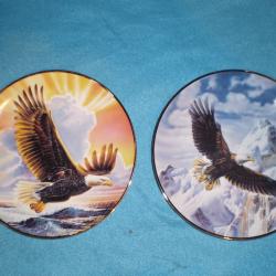 Lot de deux assiettes AIGLES de chez FRANKLIN MINT  , cowboy, country, indien,collection