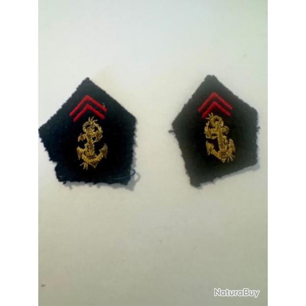 Paire d'Ecussons de col, infanterie coloniale, troupe de marine. Dans son jus