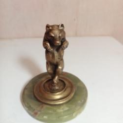 statuette ours en bronze doré XIXème hauteur 11 cm, sur socle en marbre vert