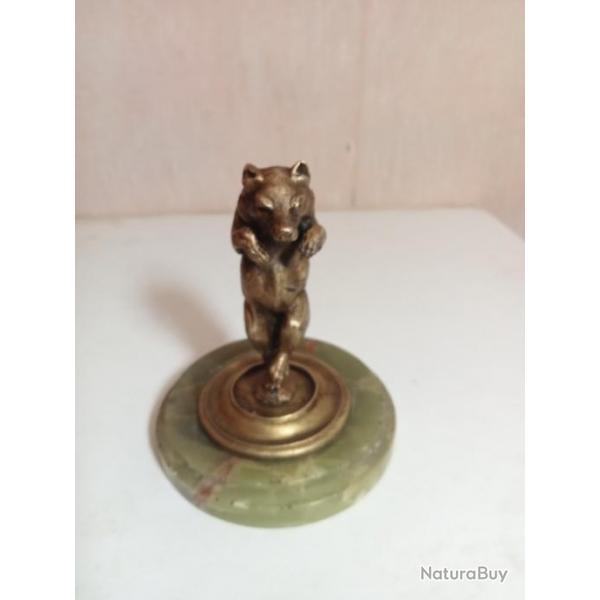 statuette ours en bronze dor XIXme hauteur 11 cm, sur socle en marbre vert