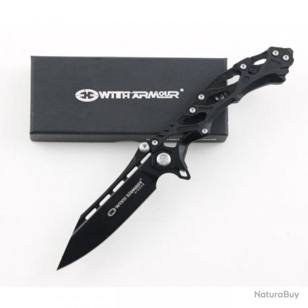 Couteau WithArmour Alien Black Manche G10/Acier Lame Acier AUS-8 IKBS Linerlock Clip WAR102BK