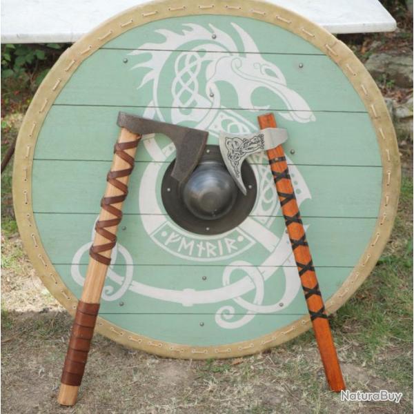 Reproduction d'un bouclier en bois d'un combattant VIKING orn du loup Fenrir- ref EBR24BOU002