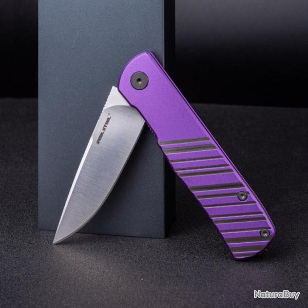 Couteau Real Steel Karly Purple Manche Aluminium Lame Acier VG10 IKBS Linerlock Clip RS6053