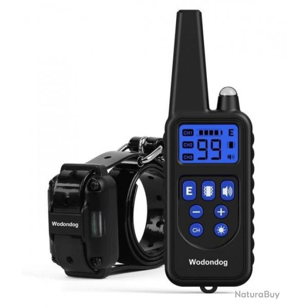 Collier de Dressage pour Chien Porte 1000m 4 Modes tanche IPX67 Lumire Noir Rechargeable