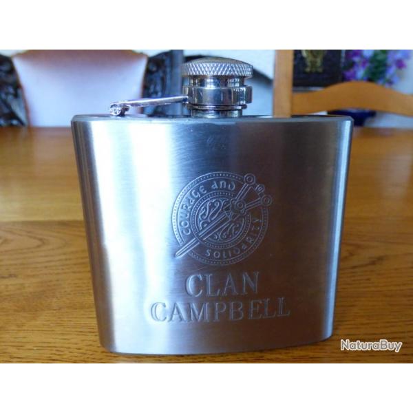 TRES BELLE FLASQUE INCURVEE POUR LA CHASSE + BEAUX MARQUAGES = CLAN CAMPBELL+ SIGLE ROND -- OCCASION