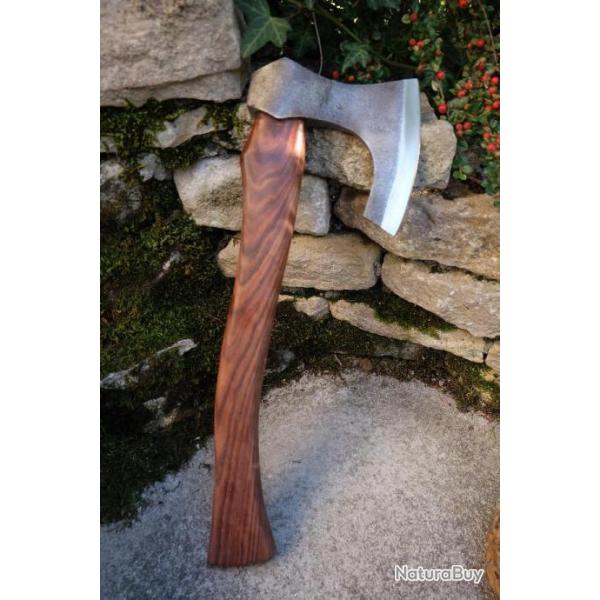 Hache De Viking Ragnar Lothbrok Lame Acier Carbone Manche Bois Etui Cuir Fabrication Artisanale 000