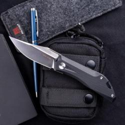 Couteau Real Steel Ventus Black Manche G10 Lame Acier D2 Satin Slip Joint Clip RS7051SB