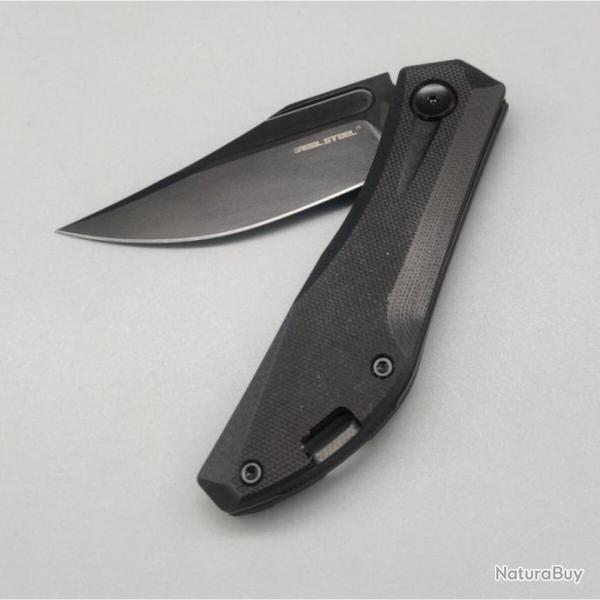 Couteau Real Steel Ventus Black Manche G10 Lame Acier D2 Black Slip Joint Clip RS7051BB