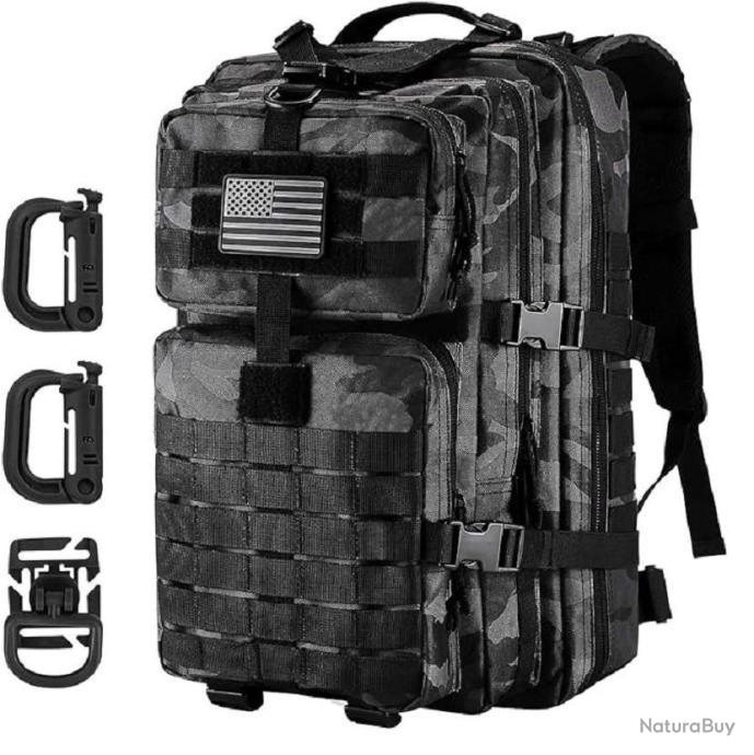 Mousqueton Noir Avec Anneau En D - Pour Sangle De 2,5 Cm, Compatible MOLLE, Sacs à Dos Tactiques