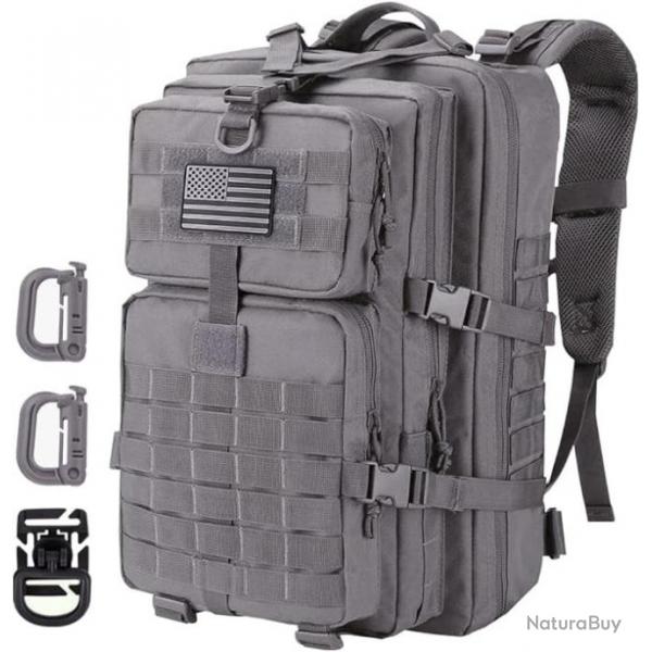 Sac  dos 40L Style Tactique Militaire Mousqueton Forme D Molle Randonne Escalade Chasse Gris