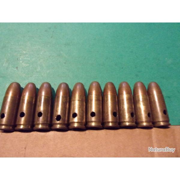 10 munitions 9mm Para 2me WW de 43 H^N tui laiton, balle blinde cuivre neutralise