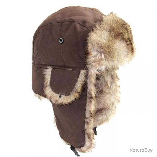 Chapka chapeau de bombardier protection oreille rabattable - Marron