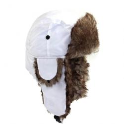 Chapka chapeau de bombardier protection oreille rabattable - Blanc