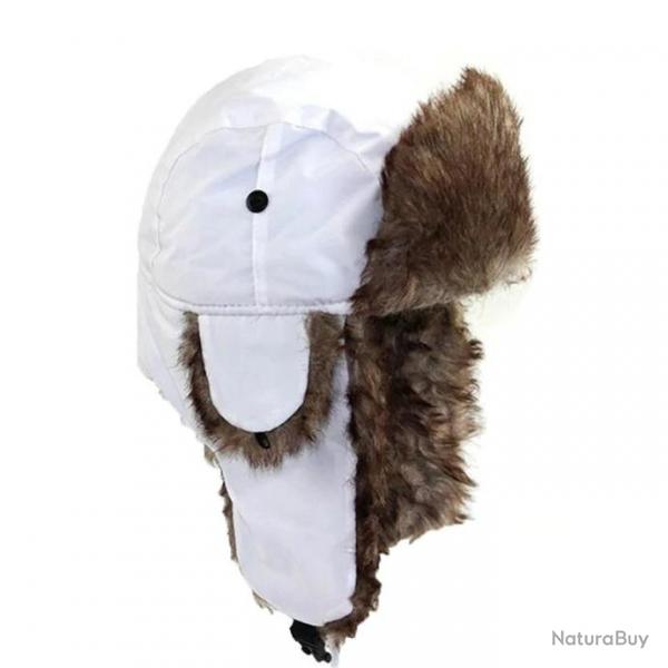 Chapka chapeau de bombardier protection oreille rabattable - Blanc