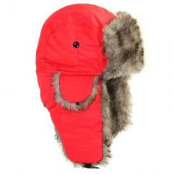 Chapka chapeau de bombardier protection oreille rabattable - Rouge