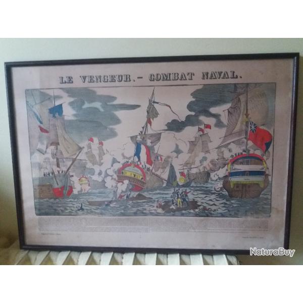 image d epinal encadr combat naval le vengeur ,  histoire ,navigation, marine