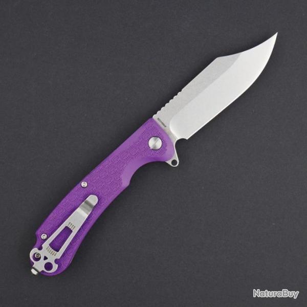 Couteau Daggerr Powie Purple Lame Acier 8Cr14MoV Bowie Manche FRN Linerlock Clip DGRPWFPRSW