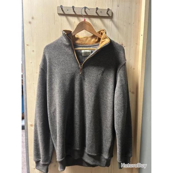 SWEAT COL ZIPPE MARRON CHINE