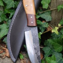 Poignard Bushcraft Couteau de Chasse Survie Lame Carbone 1075 Manche Bois Etui Cuir Fabr Artisanat A