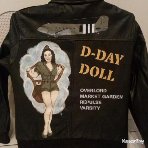 Blouson aviateur A2 US WW2 - "D DAY DOLL" AIRBORNE TROOP CARRIER