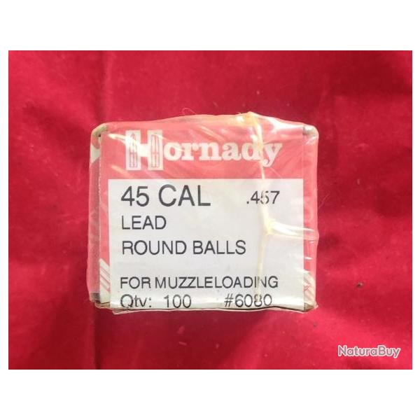 Boite de 100 Ogives Rondes Plomb de marque Hornady Cal 44 (.457) pour Arme Poudre Noire