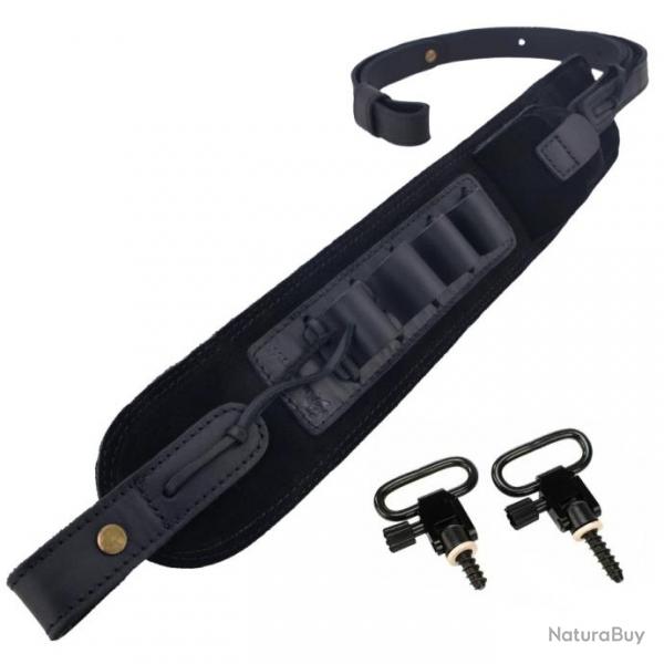 Sangle de fusil de chasse en cuir avec ceinture de support NOIR 2 attache LIVRAISON GRATUITE !!