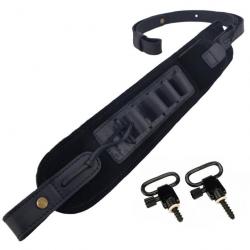 Sangle de fusil de chasse en cuir avec ceinture de support NOIR 2 attaches