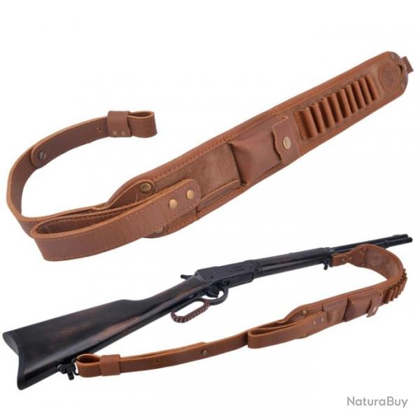 Sangle de fusil en cuir avec 2 merillons pour. 308 .30-06, .45-70  MARRON LIVRAISON GRATUITE !!