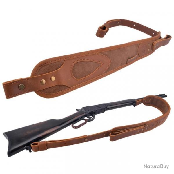 Sangles de fusil de chasse en cuir de buffle avec 1 merillon MARRON LIVRAISON  GRATUITE !!