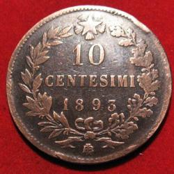 ITALIE piece de 10 centesimi cuivre 1893 diametre 30 mm