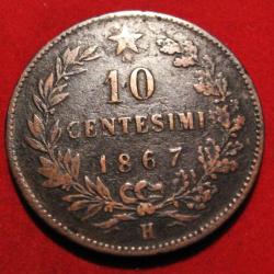 ITALIE piece de 10 centesimi cuivre 1867 H diametre 30 mm