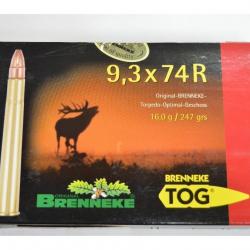 1 BOITE DE 20 MUNITIONS BRENNEKE  CALIBRE 9.3X74R TOG 16G/247 GR NEUVE