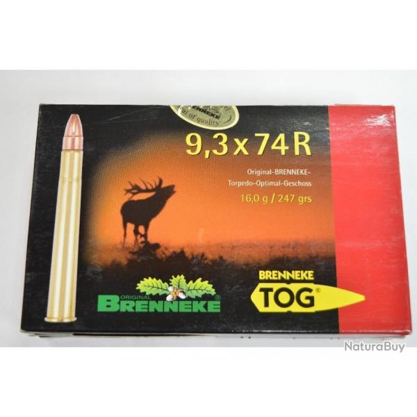 1 BOITE DE 20 MUNITIONS BRENNEKE  CALIBRE 9.3X74R TOG 16G/247 GR NEUVE