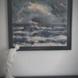 Tableau marine XXème-Huile toile encadrée et signée-Toile mer agitée XXème-Collection-J.A.STRINDBERG