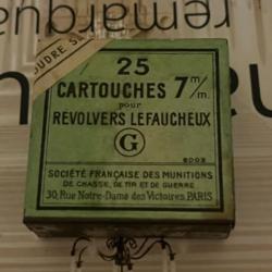 Rare Boîte scellée 25 munitions Lefaucheux 7mm