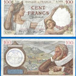 France 100 Francs 1940 Surcharge Vive de Gaulle au Verso Grand Billet Sully Franc Frs Frc Frcs