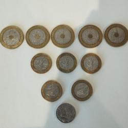 Lot de 11 pièces de monnaie de 10 et 20 francs