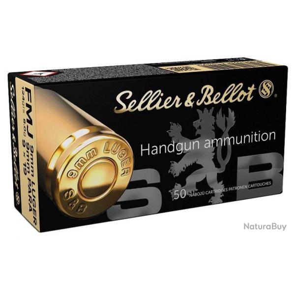 BOITE DE 50 CARTOUCHES SELLIER BELLOT CAL.9x19 / 9 PARABELLUM / 9 LUGER FMJ 124GRS - CATEGORIE B