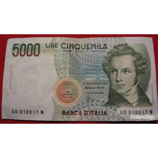 ITALIE  billet de 5000 LIRE  Bellini  1985 ttb
