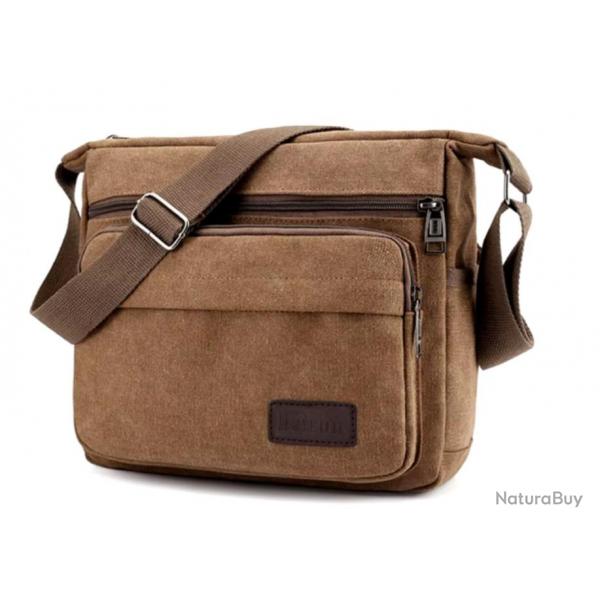 Sac  Bandoulire Homme en Toile - Style Dcontract & Multifonctionnel Caf