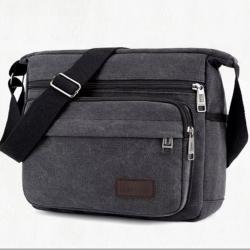 Sac à Bandoulière Homme en Toile - Style Décontracté & Multifonctionnel Noir