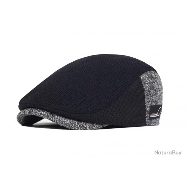 Casquette Octogonale Vintage Homme Style Gatsby, Bret Tricot Noir