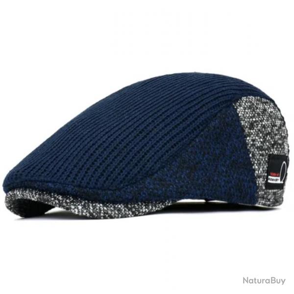 Casquette Octogonale Vintage Homme Style Gatsby, Bret Tricot Bleu