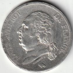 Pièce de Monnaie France 5 francs Louis XVIII, tête nue 1821 Lille Argent Qualité