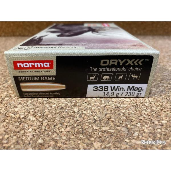 1 BOITE DE MUNITIONS NORMA  338 WIN MAG ORYX 14.9GR