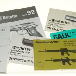 lot de 6 manuels Beretta,Sig Galil, 2 Jericho ,Herstal