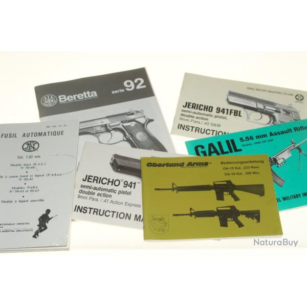 lot de 6 manuels Beretta,Sig Galil, 2 Jericho ,Herstal