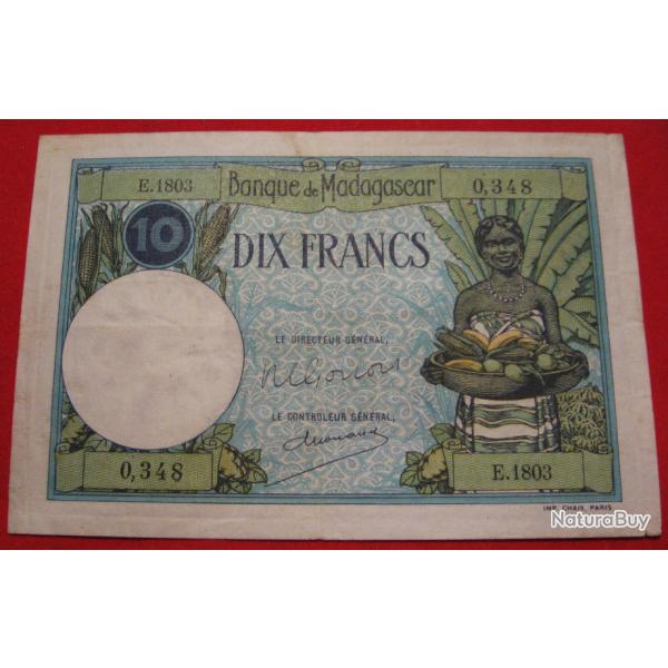 Madagascar billet de 10 francs 1937 ttb