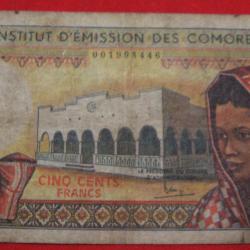 COMORES billet de 500 francs TB