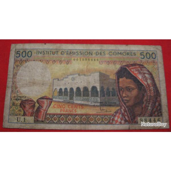 COMORES billet de 500 francs TB